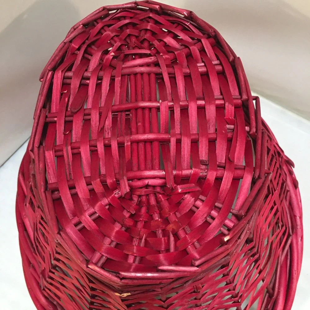 Woven Wicker Basket Unisex Large Red Oval Storage with Handles Holiday Festive
